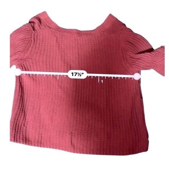 Free People XS Rose Pink Damsel Bell Sleeve V-Neck Cotton Sweater Boho Chic Knit - Picture 8 of 8